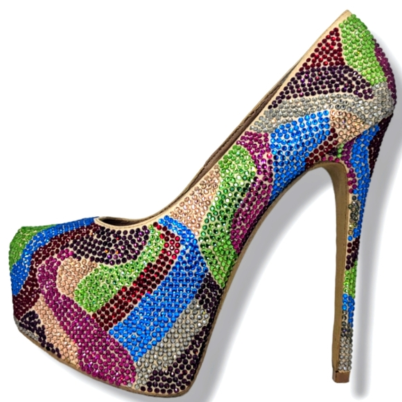 Steve Madden Shoes - Steve Madden | Dyvinal Multicolor Rhinestone Platform Pumps Women's Size 9.5